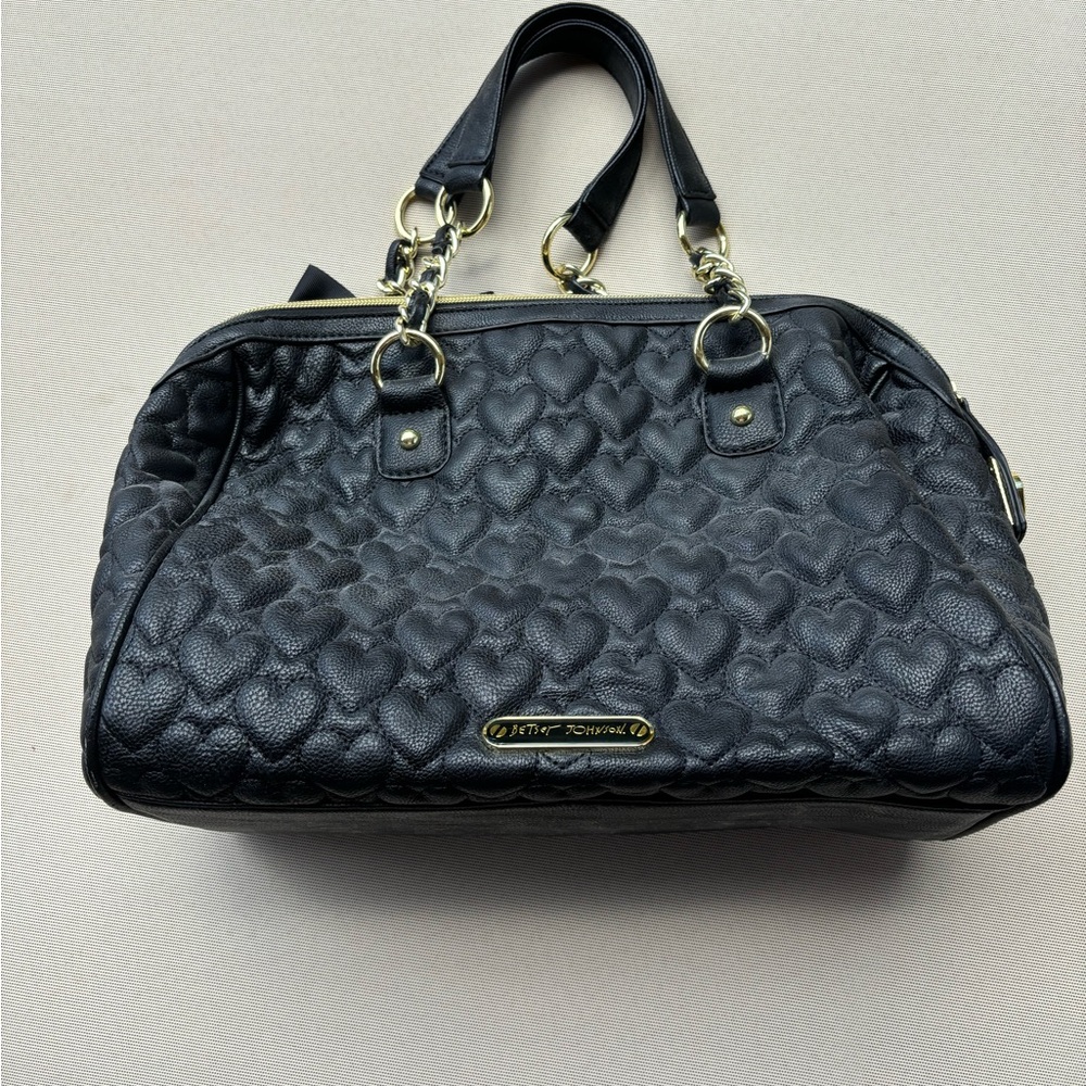 Brand New - Betsey Johnson Black Quilted Heart Satchel.